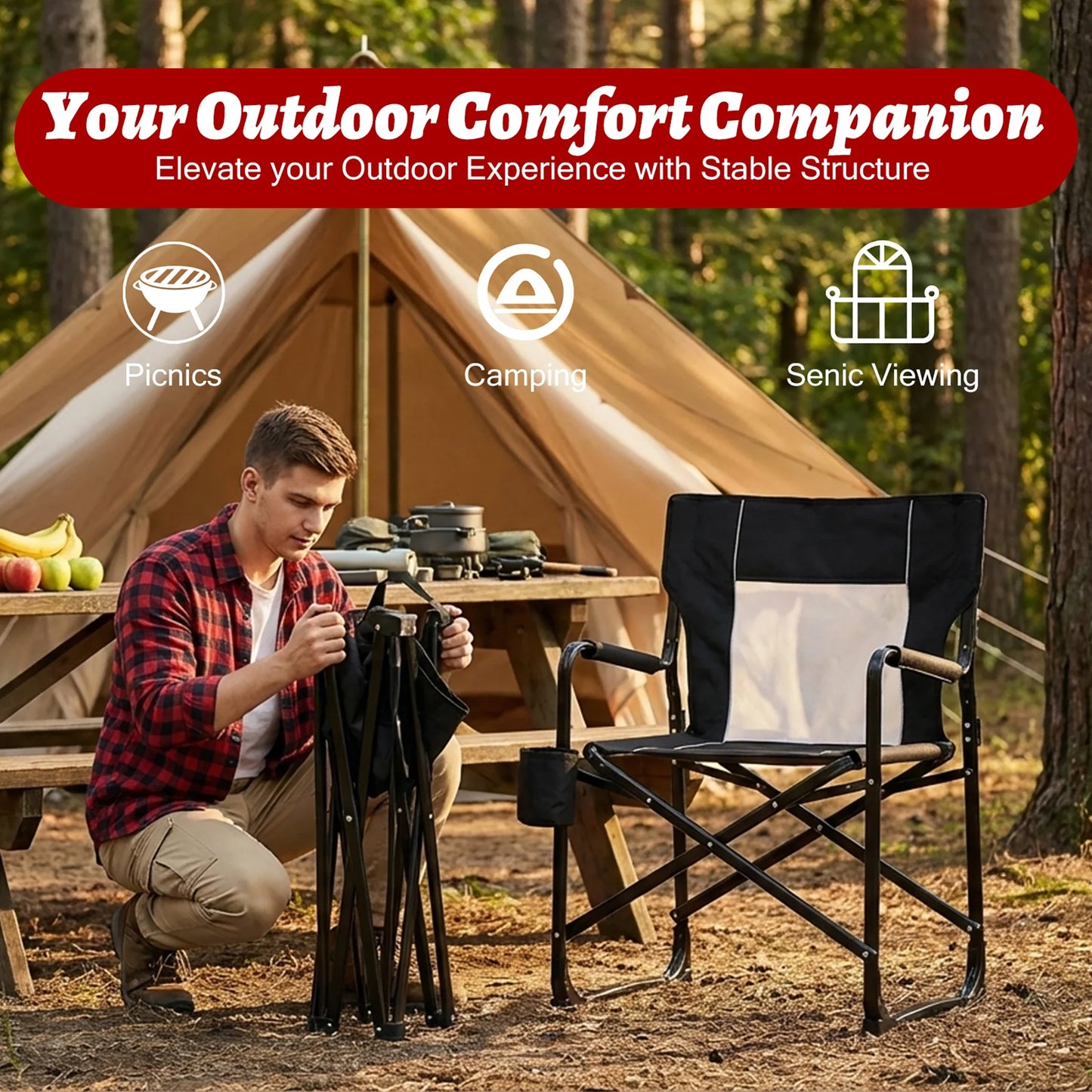 JHK Outdoor Folding Rocking Chair Portable Camping Patio Lounge