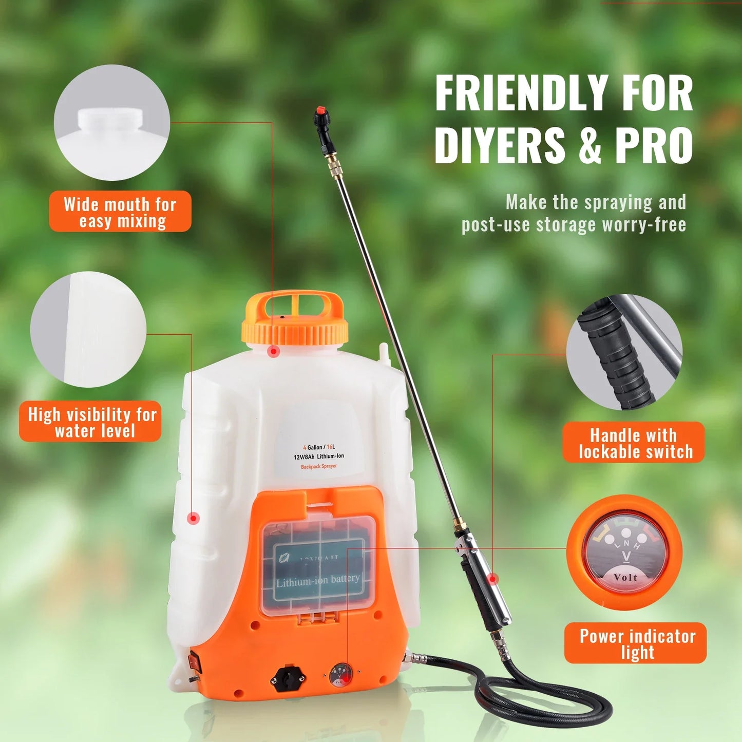 SucceBuy Battery Powered Backpack Sprayer With Adjustable Pressure Nozzles