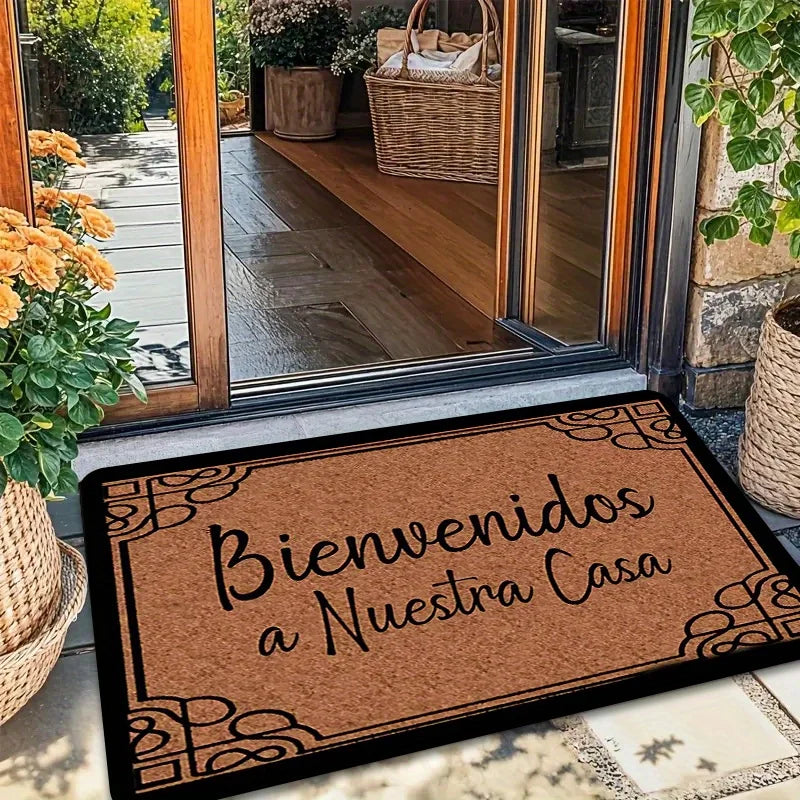 VIKAMA "Bienbenidos" Spanish Welcome Soft, Absorbent Door Mat. Entrance, Bathroom, Outdoor Courtyard Home Decor, Non-Slip Carpet