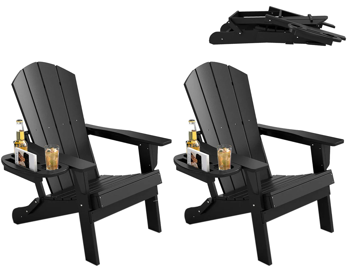 FOOWIN Folding Adirondack Chair With Cup Holder Outdoor