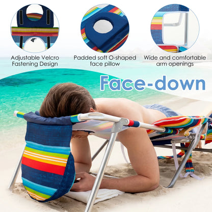 TCGBKAF Folding Beach Chair With Five Position Footrest Face Hole