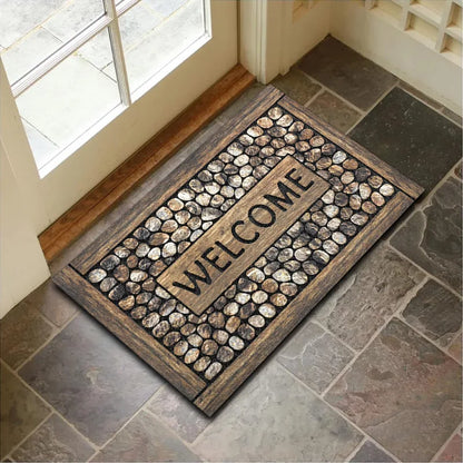 VIKAMA Crystal Velvet Floor Mat Stone Wood Grain Entryway Door Mat Entry Non-Slip Foot Mat Home Decoration Small Carpet 40x60cm