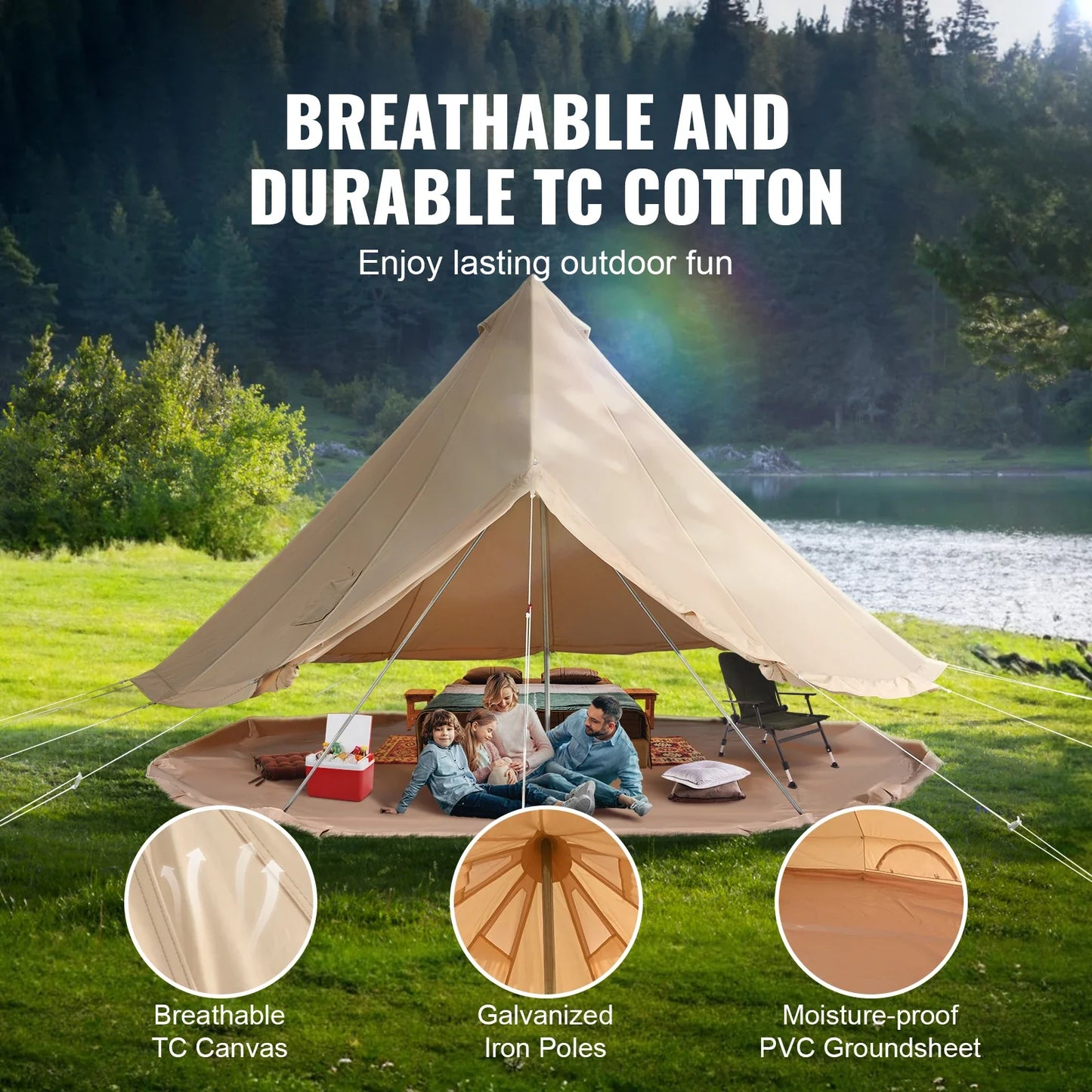 SucceBuy Canvas Bell Tent For Four Season Camping Yurt