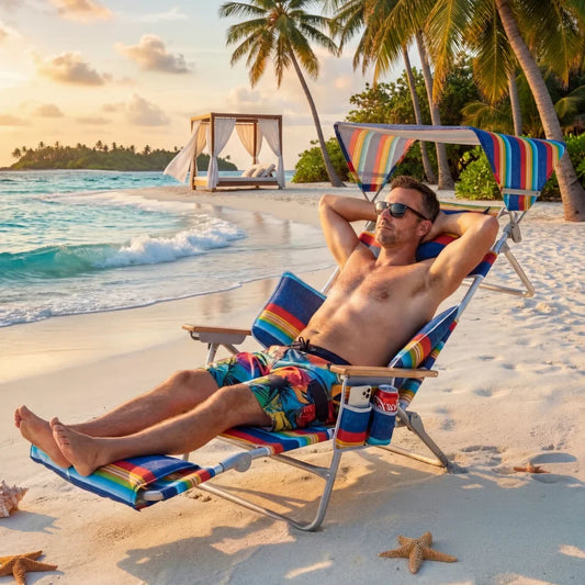 TCGBKAF Folding Beach Chair With Five Position Footrest Face Hole