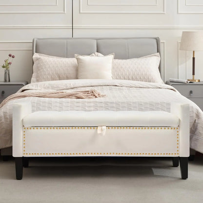 Velvet Storage Ottoman Bench With Button Tufting For Bedroom
