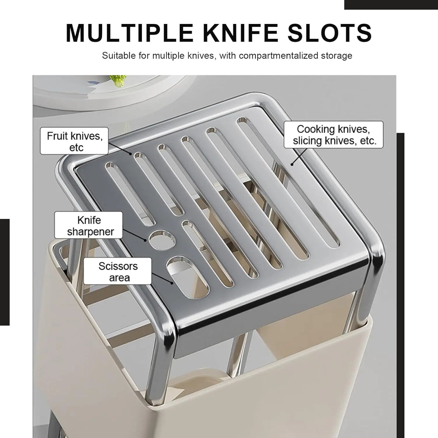 Knife Block with Drain Tray, Knife Holder without Knives, Kitchen Storage Knife Rack Decoration, Slanted Knife Stand