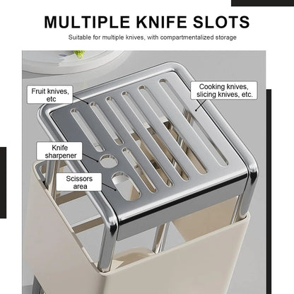 Knife Block with Drain Tray, Knife Holder without Knives, Kitchen Storage Knife Rack Decoration, Slanted Knife Stand