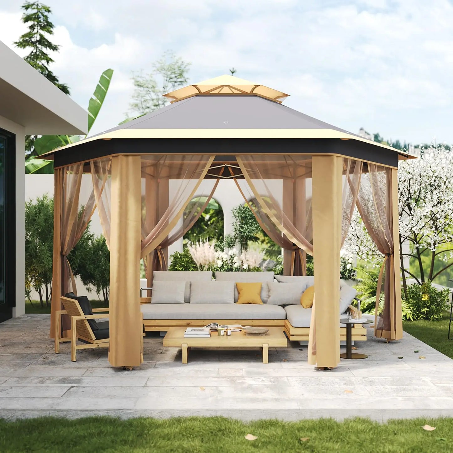13x13 FT Pop Up Gazebo Outdoor Canopy Tent With Mosquito Netting Double Roof Heavy Duty Shelter For Patio Backyard Garden