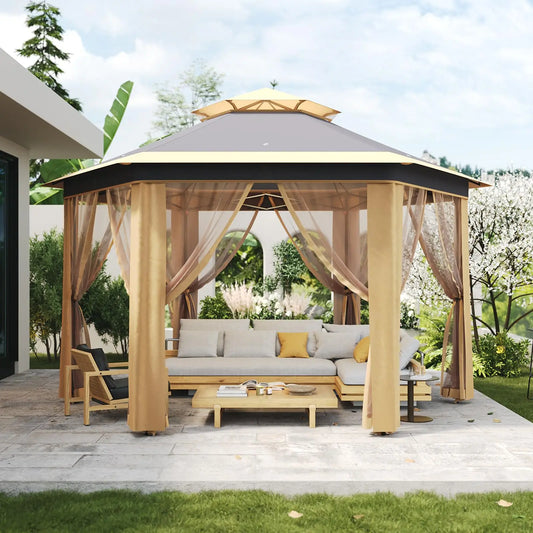 13x13 FT Pop Up Gazebo Outdoor Canopy Tent With Mosquito Netting Double Roof Heavy Duty Shelter For Patio Backyard Garden