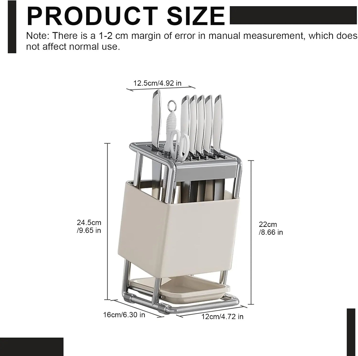 Knife Block with Drain Tray, Knife Holder without Knives, Kitchen Storage Knife Rack Decoration, Slanted Knife Stand