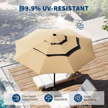 10FT 3-Tier Patio Umbrella Vented Outdoor Table Market Umbrella With Crank & Tilt Sunshade Fade Resistant For Pool Deck Yard