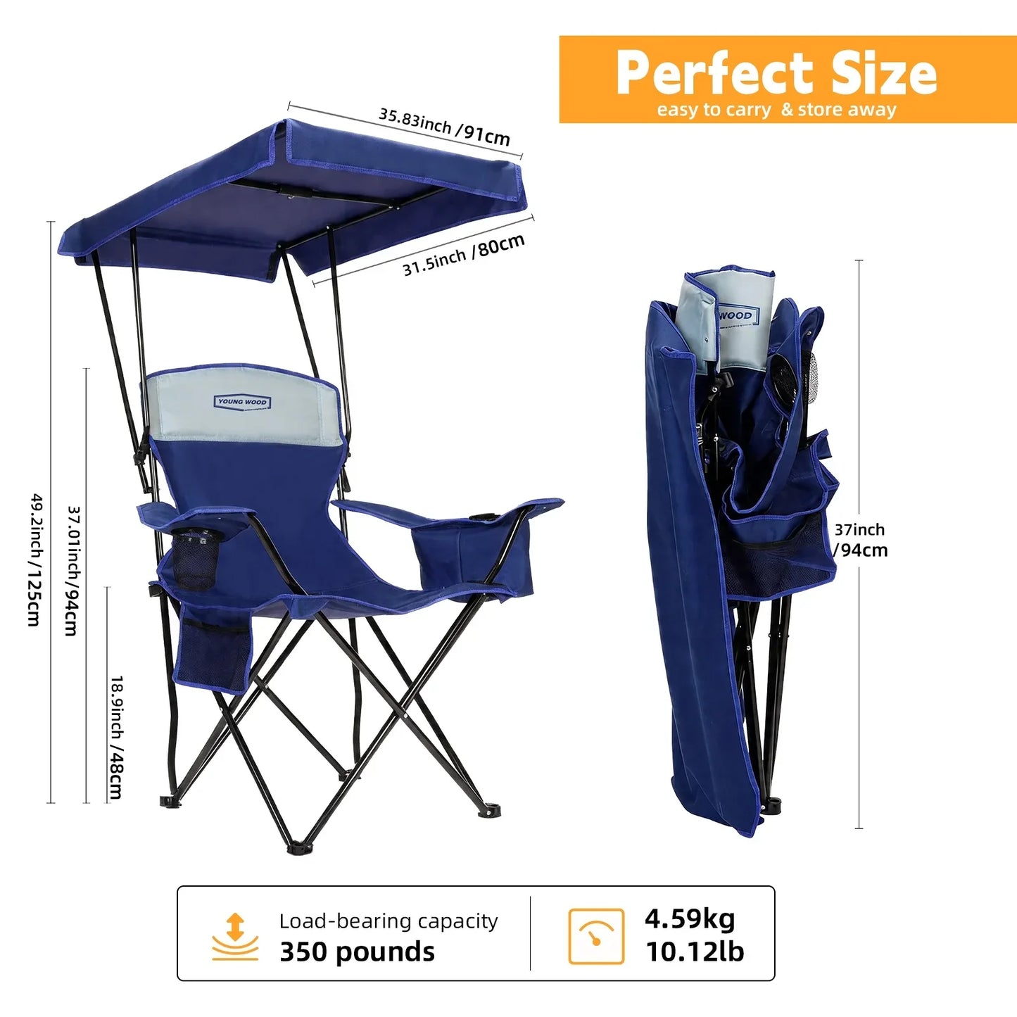 GERC Foldable Camping Chair With Sun Shade, Cooler Bag And Cup Holder Pocket