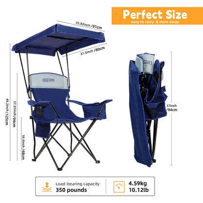 GERC Foldable Camping Chair With Sun Shade, Cooler Bag And Cup Holder Pocket