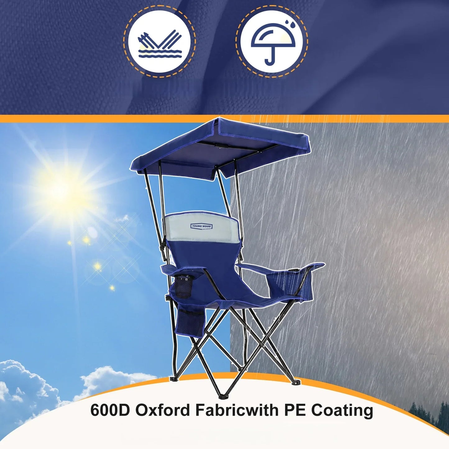GERC Foldable Camping Chair With Sun Shade, Cooler Bag And Cup Holder Pocket