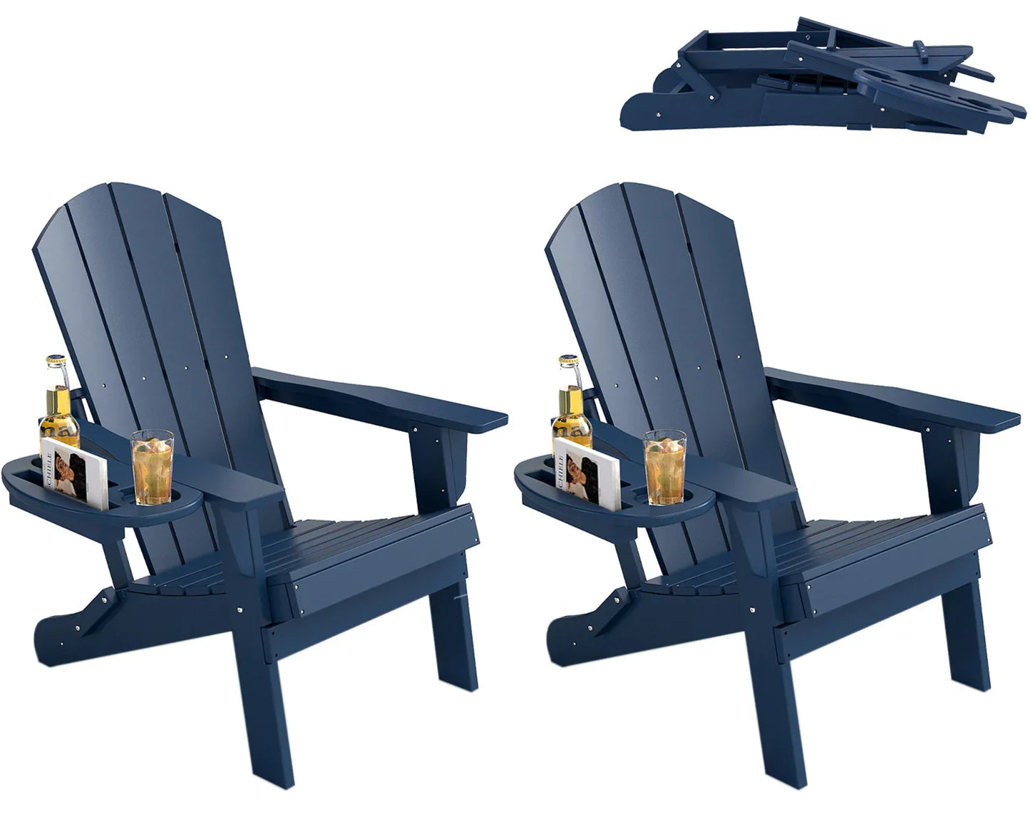 FOOWIN Folding Adirondack Chair With Cup Holder Outdoor