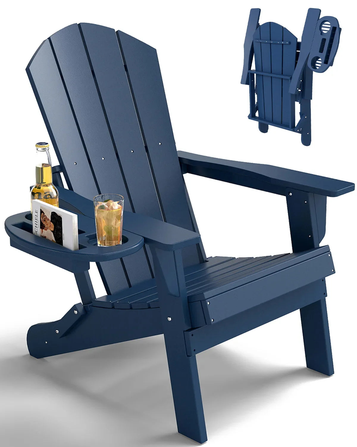 FOOWIN Folding Adirondack Chair With Cup Holder Outdoor