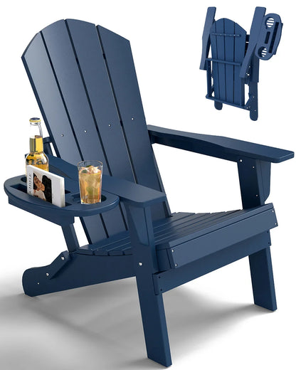 FOOWIN Folding Adirondack Chair With Cup Holder Outdoor