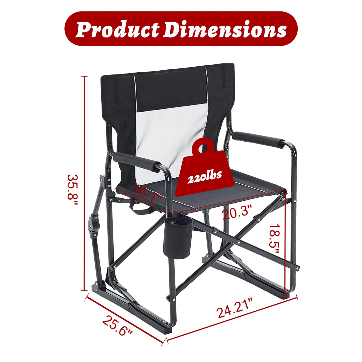 JHK Outdoor Folding Rocking Chair Portable Camping Patio Lounge