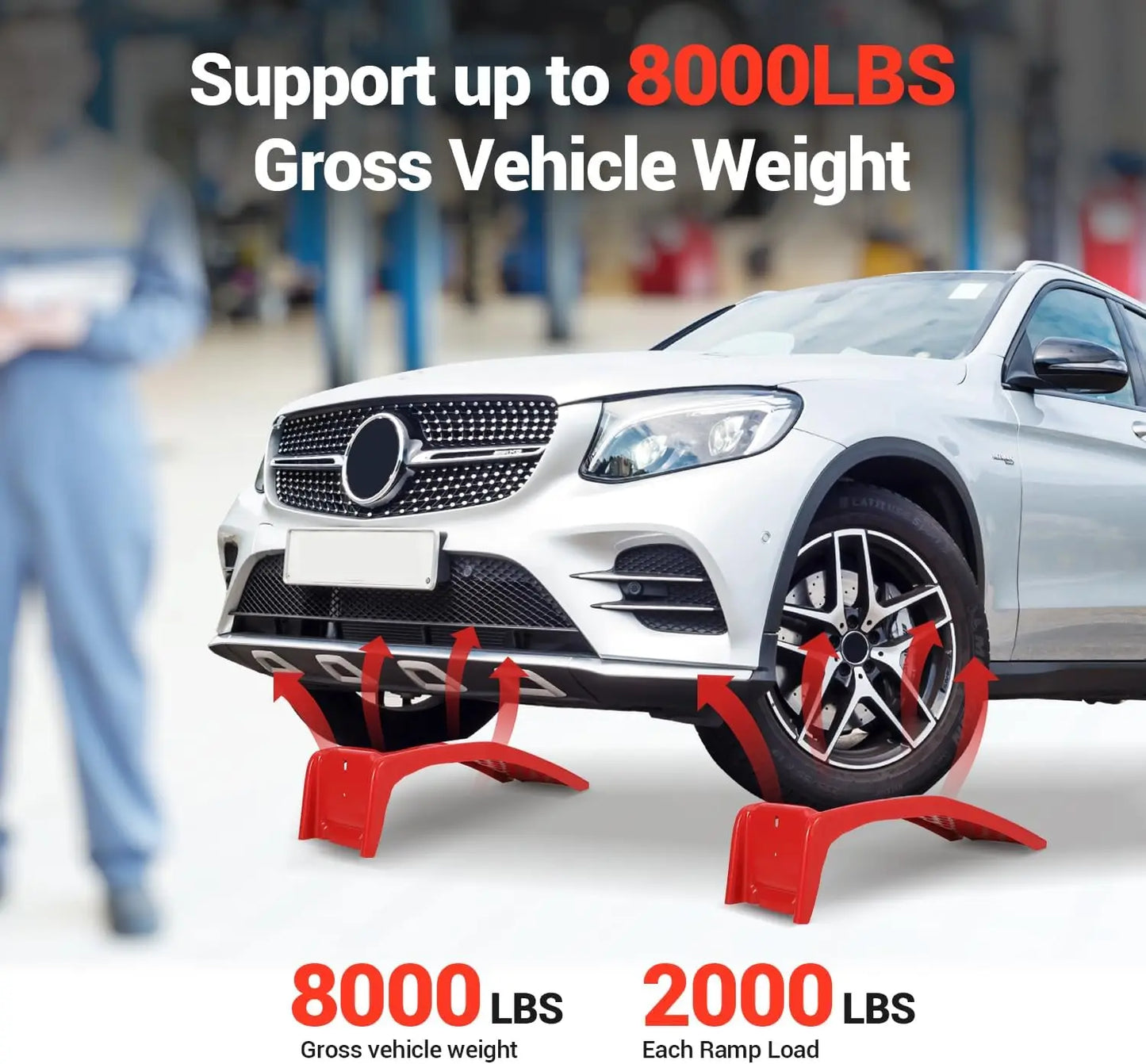 2 Ton Heavy Duty Solid Steel Car Ramps, 2-Pack 8" Lift Vehicle Service Ramps, 4000 LBS Capacity Per Ramp for Garage Workshop