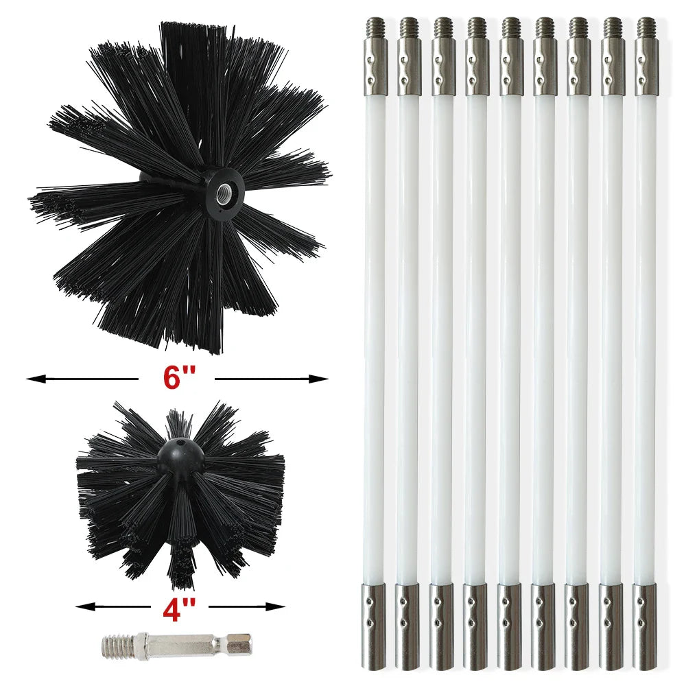 Dryer Vent Cleaning Kit With Flexible Rods And Chimney Brush