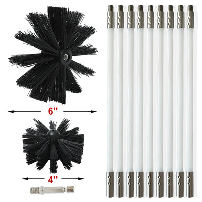 Dryer Vent Cleaning Kit With Flexible Rods And Chimney Brush