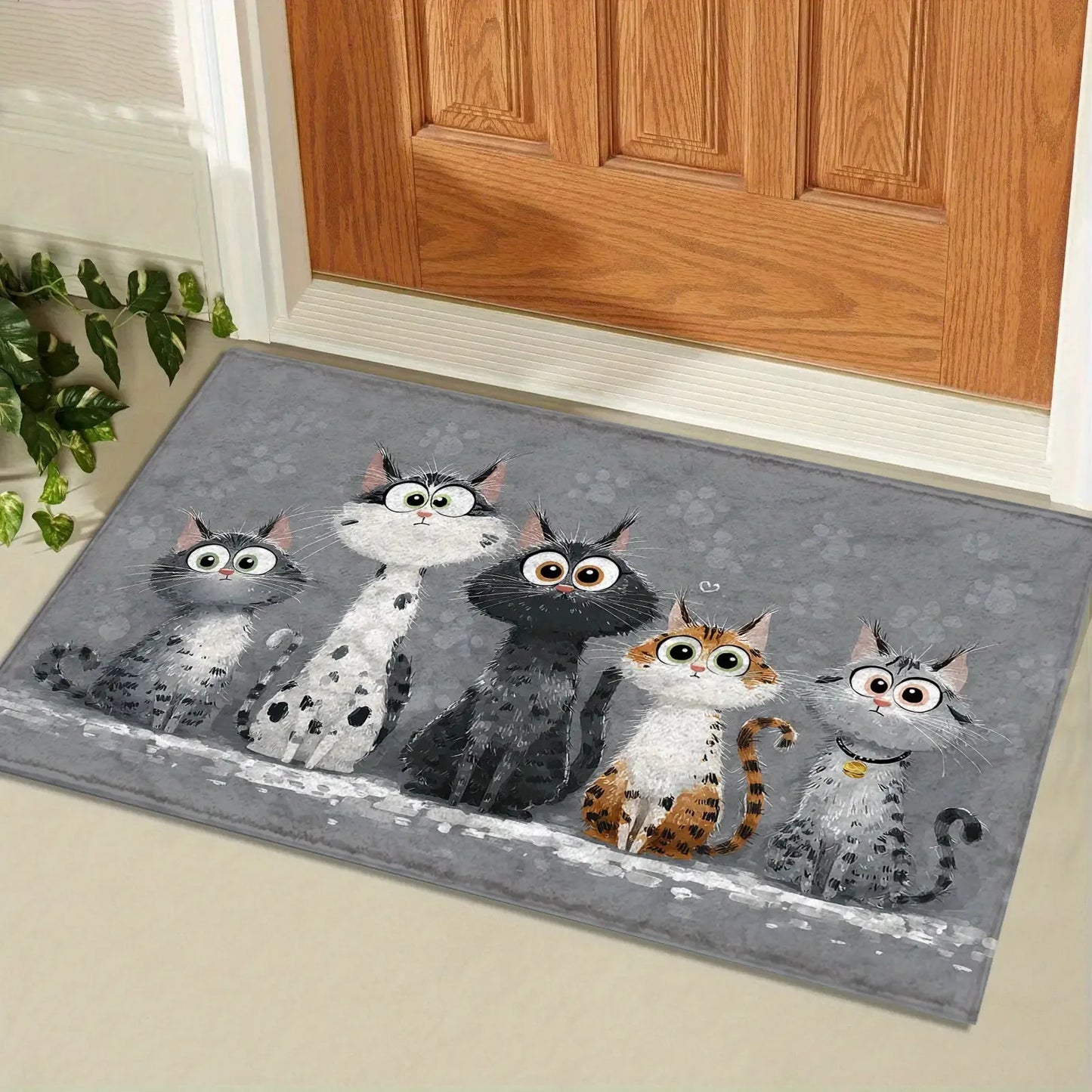 VIKAMA Gray Carpet Cute Kitten Doormat Welcome Mat Kitchen Rug Carpet For Live Room Rug For Bedroom Bedside Floor Mat Home Dec