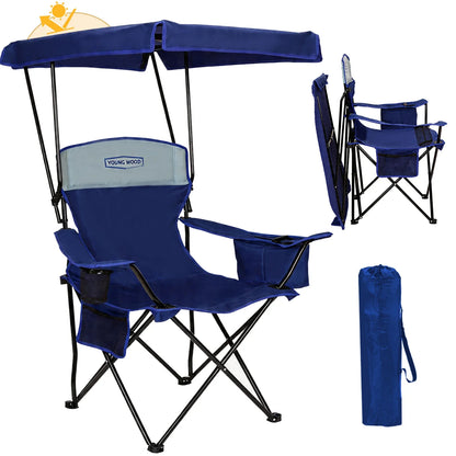 GERC Foldable Camping Chair With Sun Shade, Cooler Bag And Cup Holder Pocket