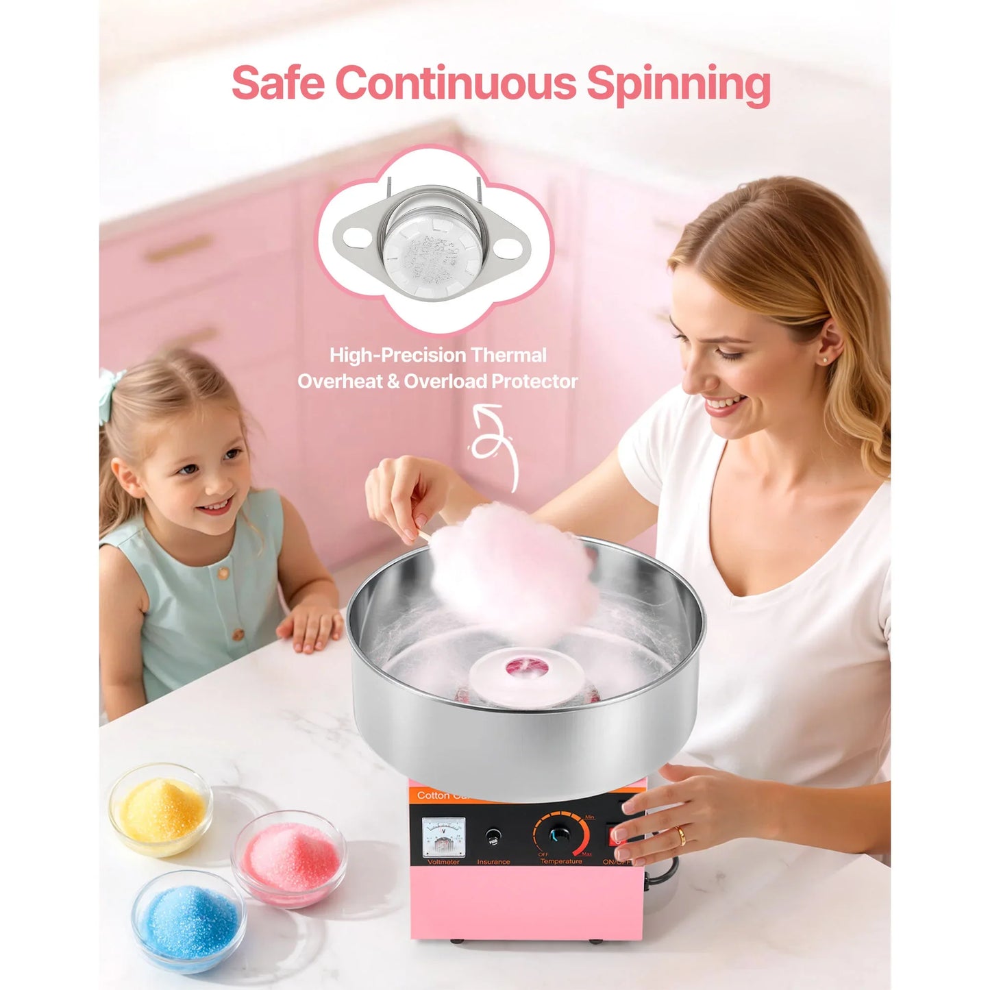 SucceBuy Cotton Candy Machine 1000W Electric Floss Maker Stainless Bowl