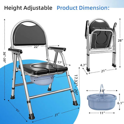 XMSJ 4 In 1 Folding Bedside Commode Chair Adjustable Height