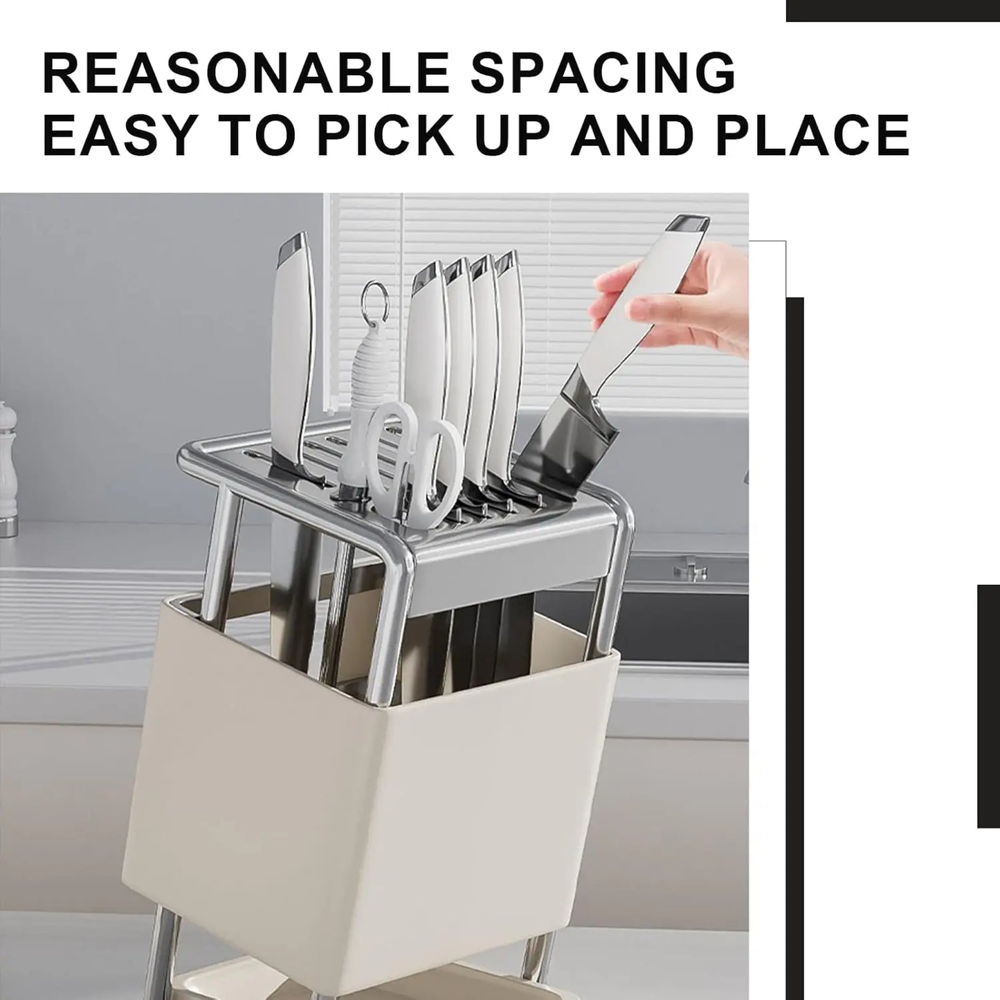 Knife Block with Drain Tray, Knife Holder without Knives, Kitchen Storage Knife Rack Decoration, Slanted Knife Stand
