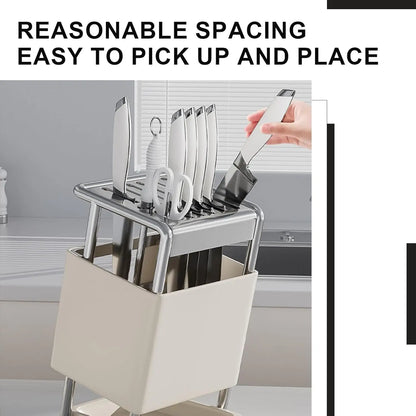 Knife Block with Drain Tray, Knife Holder without Knives, Kitchen Storage Knife Rack Decoration, Slanted Knife Stand
