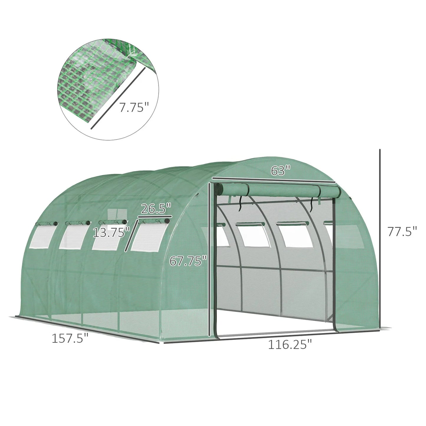Tunnel Greenhouse With Mesh Doors Galvanized Steel Frame