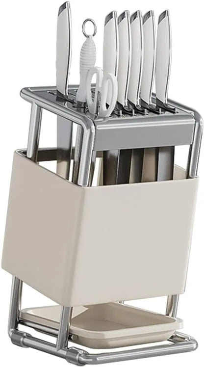Knife Block with Drain Tray, Knife Holder without Knives, Kitchen Storage Knife Rack Decoration, Slanted Knife Stand