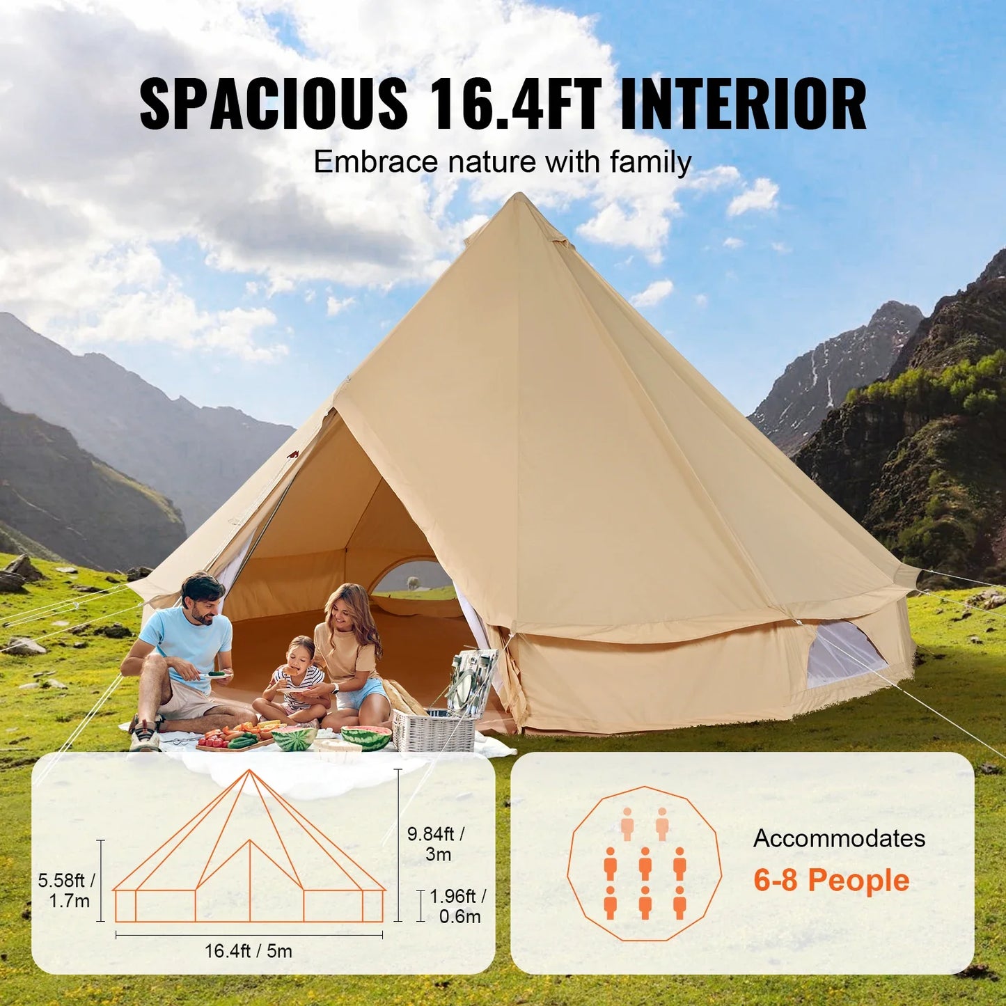 SucceBuy Canvas Bell Tent For Four Season Camping Yurt