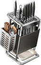Knife Block with Drain Tray, Knife Holder without Knives, Kitchen Storage Knife Rack Decoration, Slanted Knife Stand