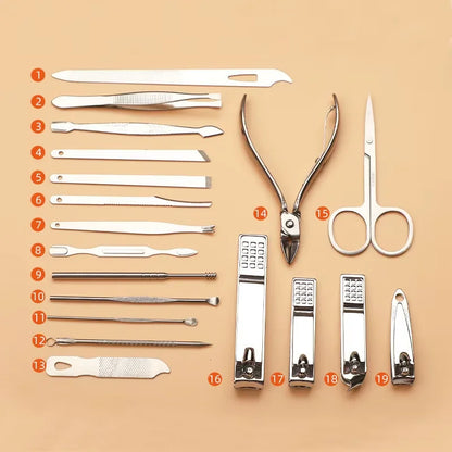 Stainless Steel 19 Piece Grooming Kit With Nail Clippers