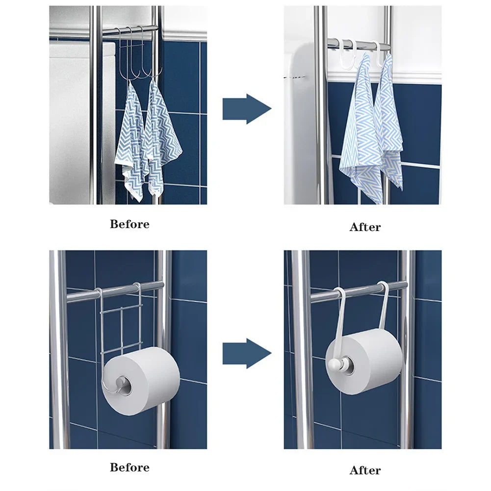 Over The Toilet Storage Metal Over Toilet Organizer Rack with Removable Towel Hooks, Paper Holder for Bathroom Restroom Laundry