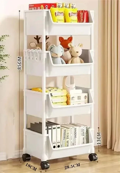 Mobile Storage Shelf] Mobile Plastic Storage Shelf Unit with Wheels - Practical Shelf for Living Room, Bedroom, Dormitory Amagi