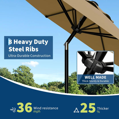 9FT Patio Umbrella With Crank & Tilt, Outdoor Market Umbrella, UV Protection Waterproof For Pool Deck, 8 Ribs Iron Frame