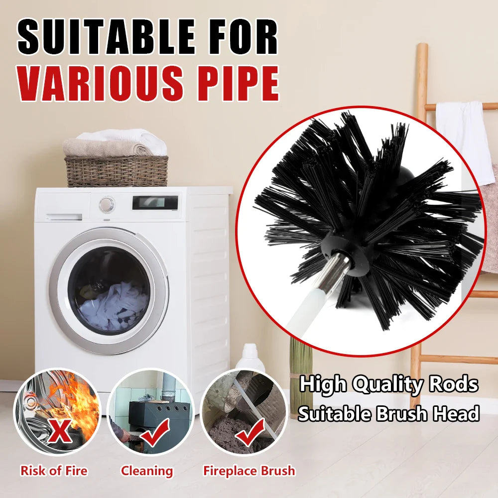 Dryer Vent Cleaning Kit With Flexible Rods And Chimney Brush