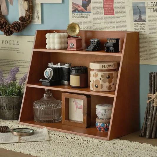 Solid Wood Cosmetics Storage Rack Multifunctional Organizer Desktop Cup Sample Storage Box Multi-layer Wooden Retro Storage Rack