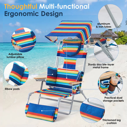 TCGBKAF Folding Beach Chair With Five Position Footrest Face Hole
