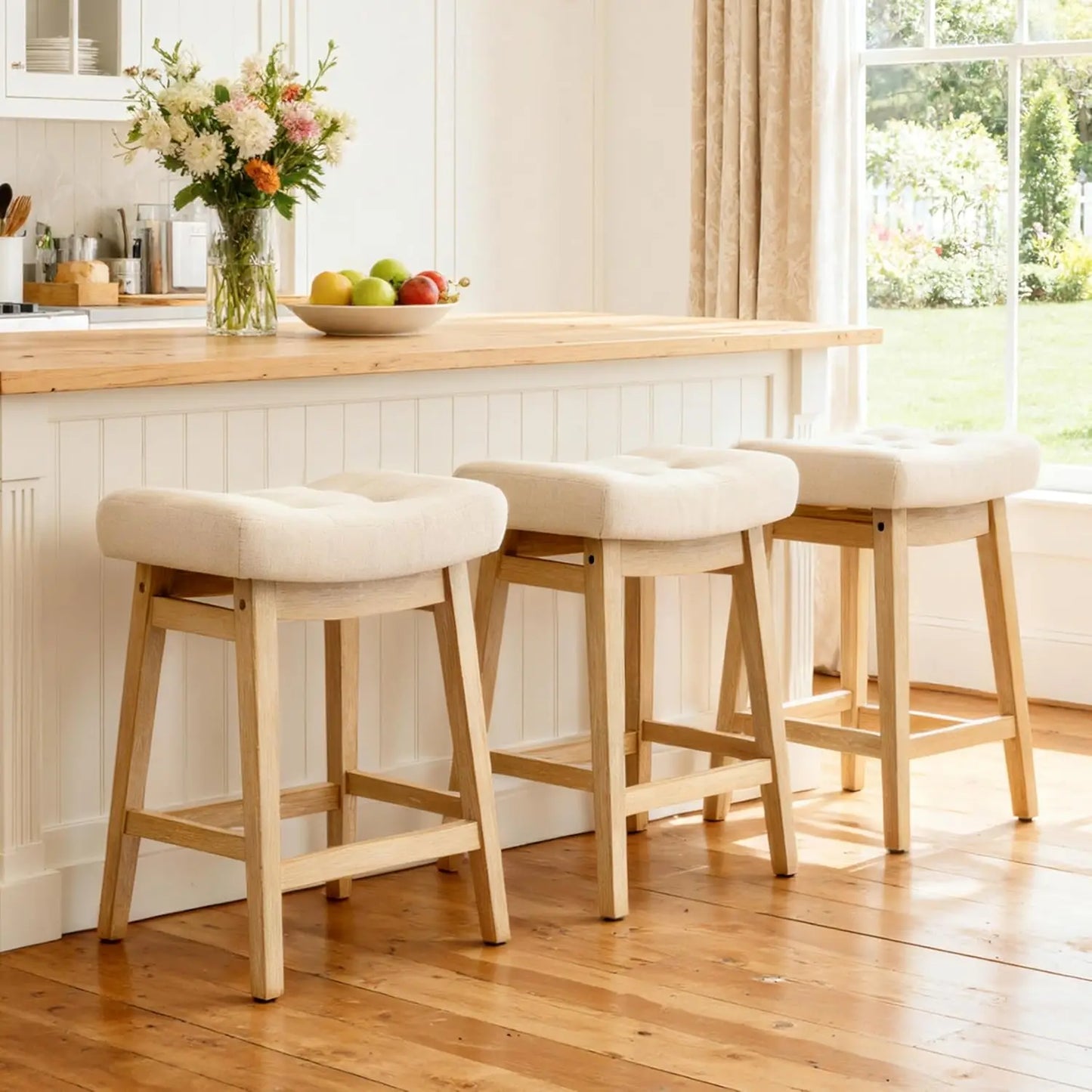 Counter Height Bar Stools Set of 3 Backless Farmhouse Style