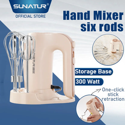 SUNATUR 300W Electric Hand Mixer 3 in 1 Mixer egg beater Baking appliances Handheld Blender machine with storage base Cream Whip