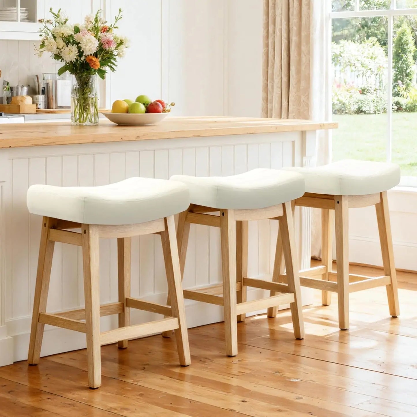 Counter Height Bar Stools Set of 3 Backless Farmhouse Style