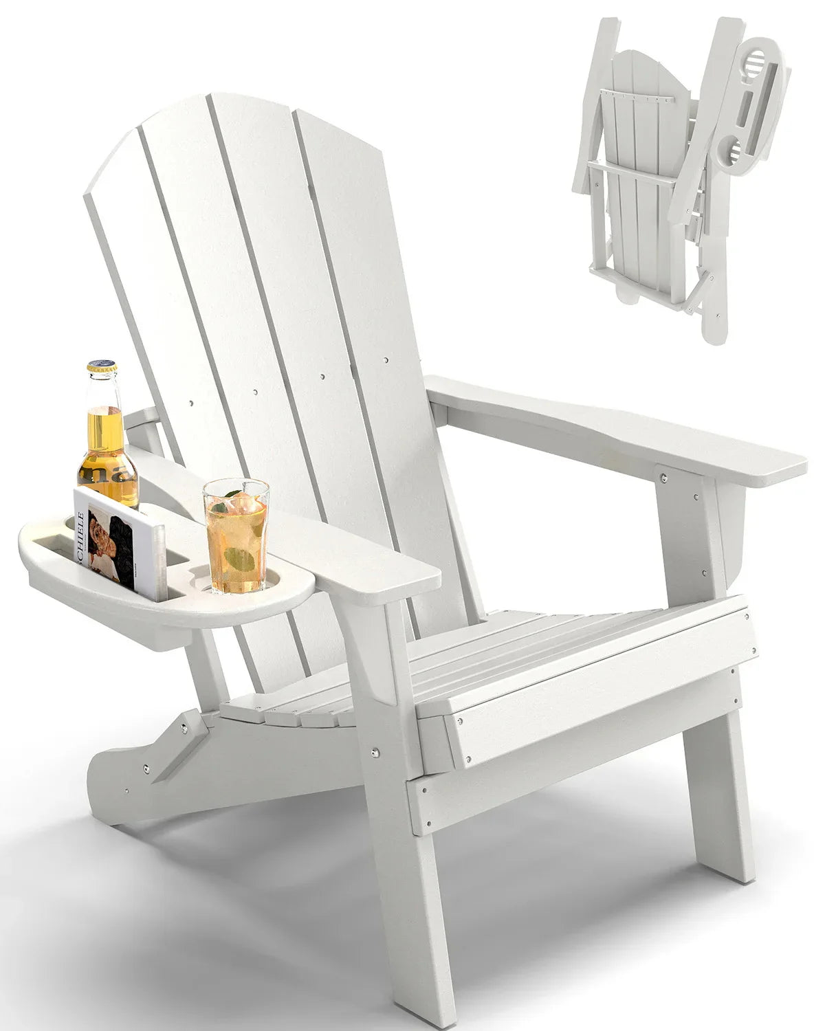 FOOWIN Folding Adirondack Chair With Cup Holder Outdoor