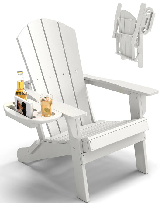 FOOWIN Folding Adirondack Chair With Cup Holder Outdoor