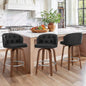 Wood Swivel Bar Stools Set With Faux Leather Upholstery