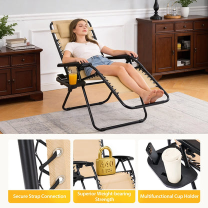 JHK Zero Gravity Recliner Chairs 2 With Cup Holder Trays