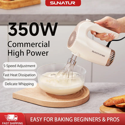SUNATUR 3-in-1 Electric Hand Mixer 350W Egg Beater Cream Whipper Portable Kitchen Mixer with Storage Base for Home Baking